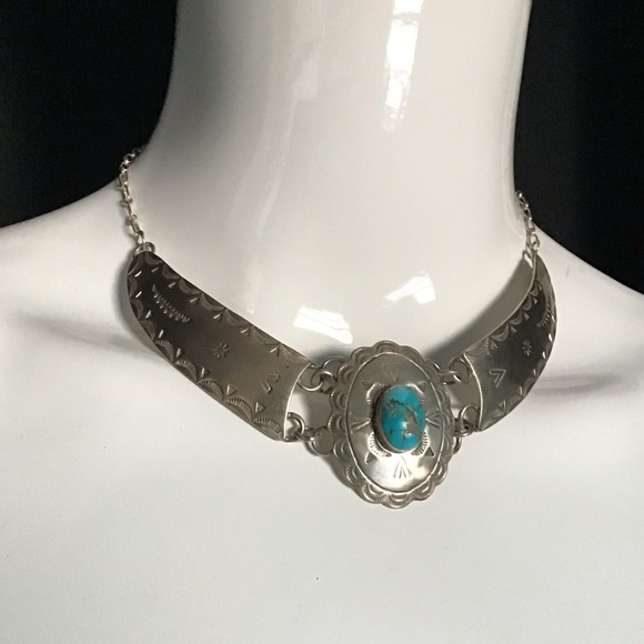 Vintage sterling silver Turquoise Concho Necklace - Picture 9 of 14